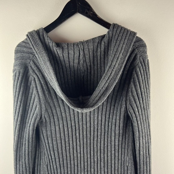 United Colors of Benetton Sweater Wool Blend Cardigan Open Front Gray S Ribbed - Picture 5 of 7